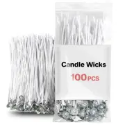 100 Pack 6 Inch Pre-Waxed Cotton Candle Wicks for Candle Making with Metal Base