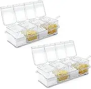 Clear Seasoning Box, 2 Pieces with Spoon, 8 Kitchen Spice Pots for Salt Sugar Pepper, Acrylic Storage Containers, Condiment Jars with Lid (Transparent)