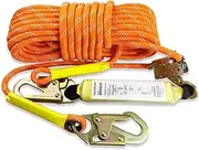 Fall Protection Safety Rope 50FT Heavy Duty Vertical Roofing Rope with Alloy Steel Grab Snap Hooks Shock Absorber Fall Protection Tree Climbing Line Kit Tree Stand Safety Rope Line Kit