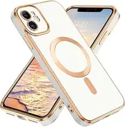 DUEDUE for iPhone 11 Magnetic Case, [Compatible with MagSafe], iPhone 11 Phone Case Wireless Charging, Luxury Plating Slim TPU Soft iPhone 11 Cover for Men Women 6.1'', White