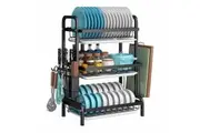 Dish Rack 3 Tier Dish Dryer Drainer Stainless Steel Dish Drying Rack Drip Trays Side Holder Kitchen Storage Save Space