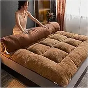 Double-Sided Reversible Japanese Futon Floor Mattress, Thick Imitation Cashmere Feather Velvet Filling, Fluffy and Comfortable, Foldable and Rollable(90 * 200cm)