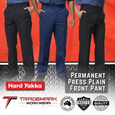 Hard Yakka Mens Permanent Press Plain Front Work Pants (Y02594) 72-132 RRP$89.95