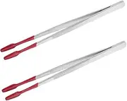 OSALADI 2pcs Rubber Tipped Stainless Steel Tweezers for Stamps Coins and Delicate Items Flat Tip Collecting Tools Essential for Stamp Collectors and Hobbyists