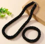 Handcrafted Black Faceted Rice Beads Necklace & Bracelet Set #184