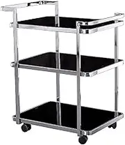 Mobile Storage Cart 3-Tier Bar Cart Thick Tempered Glass Trolley Multifunctional Rolling Cart Service Trolley Home Restaurant Hotel Wine Water Cart Open Storage Space