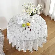 Pastoral Round Tablecloth Cotton Table Cloth with Tassel Dust-Proof Wrinkle Resistant for Restaurant, Picnic, Indoor and Outdoor Dining, Floral (B, Diameter 90cm)