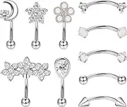 [Sanfenly] 10PCS 16G Tragus Piercing Jewelry Rook Eyebrow Piercing Jewelry Surgical Steel Barbell Eyebrow Belly Rings Curved Lip Daith Tragus Rook Earrings for Women