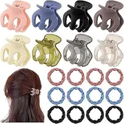 Swpeet 20Pcs 1.7" Medium Hair Jaw Clips Matte Double Row Teeth Hair Claw Clips with Elastic Hair Ties Thick Hair Bands Assortment Kit, Thin Hair Non-slip Short Hair Half-Updo for Women and Girls