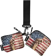 [XYMZR] Labor Day American Flag Mini Zip Around Wristlet keychain Wallet for Women Personalized Pattern Detachable Dual Pouch Wristlet Portable Wallet Phone Coin Purse, Multi-colored, One Size