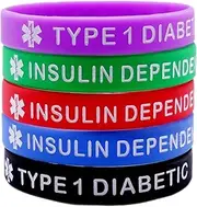 [ZENRUIMING] 5Pcs Medical Alert TYPE1 DIABETIC INSULIN DEPENDENT Silicone Bracelet, Outdoor TYPE1 DIABETIC Medical Alert Elastic Wristband, One size, Silicone, no inlay