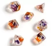 Sirius Dice Polyhedral Set - Translucent Purple, Orange, and Clear + 1 Bonus D20