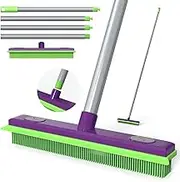 Rubber Broom Pet Hair Remover, Silicone Squeegee Brooms for Floor, Tile, Windows, Carpet Cleaning, 4-Section Pole up to 62 inches