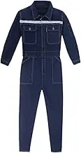 Men's Cotton Denim Hood Long Sleeve Frame Retardant Work Overall, Safety Insulated Workwear Boiler Suit Coverall