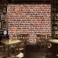 在飛比找蝦皮購物優惠-定制復古紅磚牆自粘壁畫工業裝飾牆紙酒吧ktv餐廳背景三維牆紙