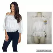 New Womens Spirit Halloween 01205939 White Peasant BOHO Costume Top S/M