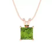 1.50 ct Princess Cut Natural Peridot Pendant Necklace 18" chain 14k Rose Gold