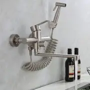Kitchen Wall Mounted Faucet Wall Mounted Spray Gun Sink Stainless Steel Hot Cold Water Tap Kitchen Wall Mounted Laundry Rack Kitchen Faucet Wall Mount