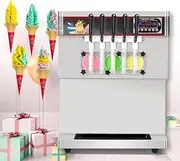High Production Capacity 5 Flavors Soft ice Cream Machine, 3+2 mixed ice Cream Making Machine, Upper Tanks Refrigerated, Full Transparent Dispenser, 5 Molds Included