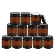 25Pack of 4 oz Amber Round Glass Jars with Inner Liners and black LidsEmpty C...