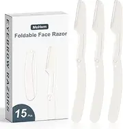 Eyebrow Razor, 15 Pcs Dermaplane Razor for Face, Foldable Facial Shaver for Women and Men (White)