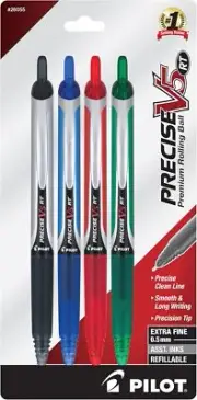 Pilot, Precise V5 RT Refillable & Retractable Liquid Ink Rolling Ball Pens Pck 4