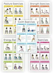 Chair Exercises - Chair Yoga Calm Posters and Kids Work Out for the Classroom. Five 11" by 17" Fitness Posters for Classroom for Your Sensory Classroom Tools collection! Inclusive Activity Posters for