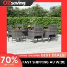 Garden Dining Set 7 Piece Grey Black Cushions Table Chairs Outdoor 6645