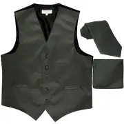 New Men's Dark gray formal vest Tuxedo Waistcoat_necktie & hankie set wedding