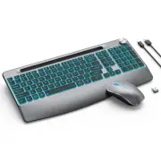 Backlit Keyboard and Mouse, Ergonomic Wireless Backlit Keybaord with Phone Ho...