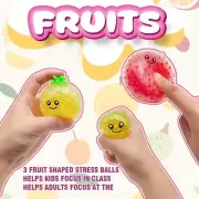 Fruit Stress Balls 3 Pack Squishy Sensory Toy Kids Adults Fidget Squeeze Relief