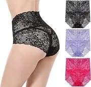 [BYONIC] High Waisted Lace Knickers Seamless Underwear for Women Elastic Briefs Panties 1-3 Pack