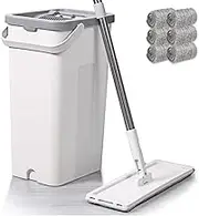 Mop and Bucket with Wringer Set, 6 Washable Microfiber Pads Included,Hands Free Flat Floor Mop and Bucket,Wet and Dry Use, Home Floor Cleaning System for All Floor Types and Windows