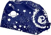 [WOSHJIUK] Working Hat 2 Pack Scrub Caps for Women,Space Galaxy Constellation Planet,Tie Back Cap Adjustable Scrub Hat