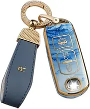 ontto Car Key Fob Cover fit for Mazda 2 Cx5 Atenza CX-7 CX-9 CX-3 CX-4 CX-8 MX5 Tie-dye TPU Smart Key Case Keyring Keychain Key Holder Key Shell Bag Accessories 3 Buttons Blue