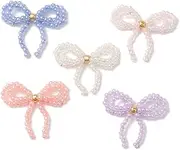 [DanLingJewelry] 25Pcs Handmade Beaded Bow Charms Colourful Bowknot Shaped Flatback Cabochons for DIY Jewellery Scrapbooking Crafting, Non-Precious Metal