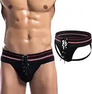 [GENEMEN] Mens Sexy Jock Staps Lace-UP G-String Striped Underwear Thongs