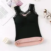 [ANRIO] Women's Velvet Thermal Underwear with Wireless Bra Plus Size Warm Vest Tops Slim Fit Tank Top Inner Wear Undershirts (Color : Black, Size : M/Medium(40-65kg))