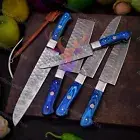 Hand Forged Damascus Steel 5 Pc Chef Knife Set Kitchen Knives Pairing Cleaver