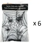6 Bags Of Halloween Fake Spider Web Super Stretch With 4 Spiders Per Bag