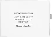 Royal Comfort Balmain 1000TC Sheet Set 50% Bamboo 50% Cotton Luxury Ultra Soft, 1 x Flat Sheet, 1 x Fitted Sheet, 2 x Pillowcases (White, Queen)