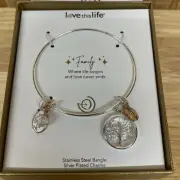 Love This Life “Family” Silver Bangle Bracelet with Charms - NEW in Box