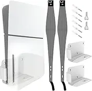 Holembry for PS5 Slim Wall Mount Kit (2 Pack) PS5 Slim Dust Cover (2 Pack) PS5 Slim Wall Mount with Heat Dissipation Hole Bottom Screw Side Hook Buckle for PS5 Slim 2023 (Disc & Digital Edition) White