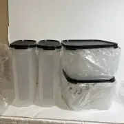 4 NEW Modular Mate Tupperware Food Storage BLACK * PASTA CENTER Ovals & Squares