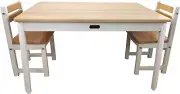 Little Boss Rectangle 3 Piece Timber Table & Chair Set Rectangle, White/Natural