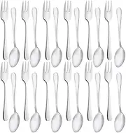 [Snamonkia] Small Appetizer Forks and Demitasse Spoons Stainless Steel Set of 24, 5.4 Inches, Salad Dessert Coffee Cocktail Espresso Flatware
