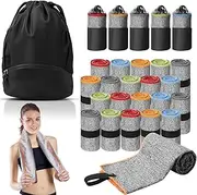 Peryiter 21 Pcs Microfiber Gym Towels Set with Sports Drawstring Backpack Quick Dry Sweat Towels with Mesh Bags for Workout Yoga Running Fitness Swimming Sports for Men and Women