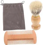 SAFIGLE 1 Set Wooden Beard Comb and Shaving Brush Kit for Men Portable Travel Comb with Storage Bag Durable and Lightweight Beard Grooming Accessories
