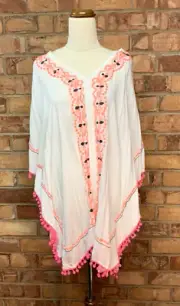Cotton On Women's (S) V-Neck Summer Boho Kaftan Viscose Top, White Pink. NWT