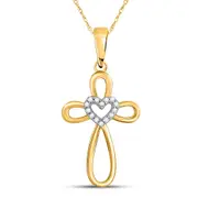 10k Yellow Gold Round Diamond Heart Cross Pendant 1/10 Cttw